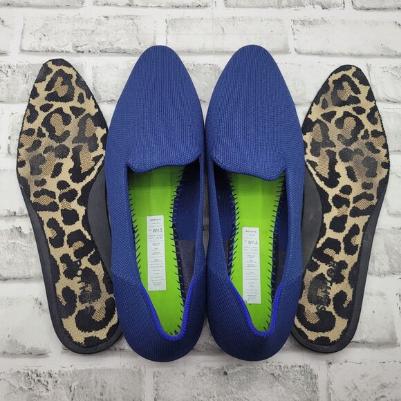 Rothy's Almond Toe Loafer Flats Azure Blue Leopard Insole Women's Size 11.5 - Picture 6 of 6